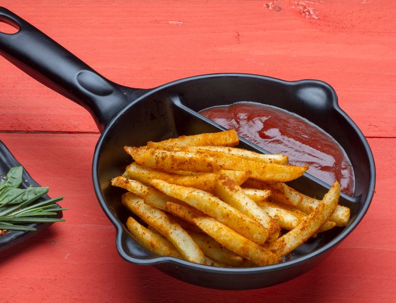 Dions seasoned fries with dipping sauce